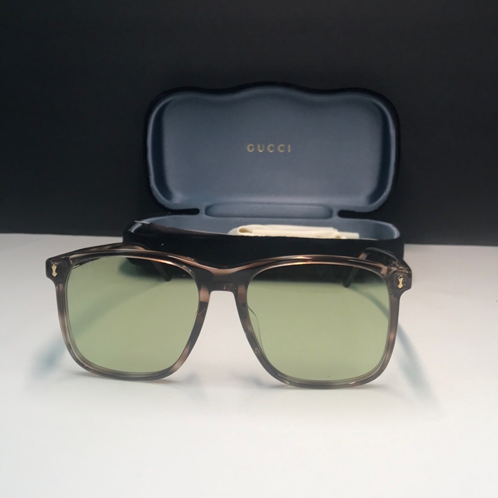 Gucci New Authentic GG1041S 004 Brown Sunglasses with Green Lenses - Picture 4 of 14